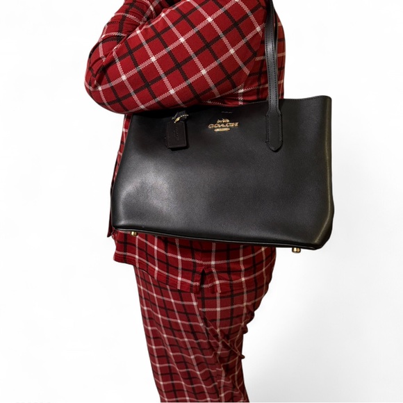 COACH Large Avenue Carryall handbag shoulder bag black leather tote F48733 - Picture 12 of 13